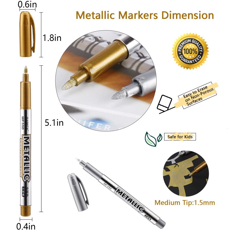 LOONENG Gold and Silver Marker Metallic, Fine Point Gold and Silver Markers Permanent Metallic for Artist Illustration, Crafts, Gift Card Making, Scrapbooking, Fabric, DIY Photo Album, 8 Count - Image 3